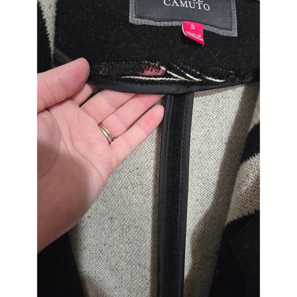VINCE CAMUTO Wool Blend Striped Asymmetrical Hooded Long Coat Small Black Gray - Picture 16 of 16